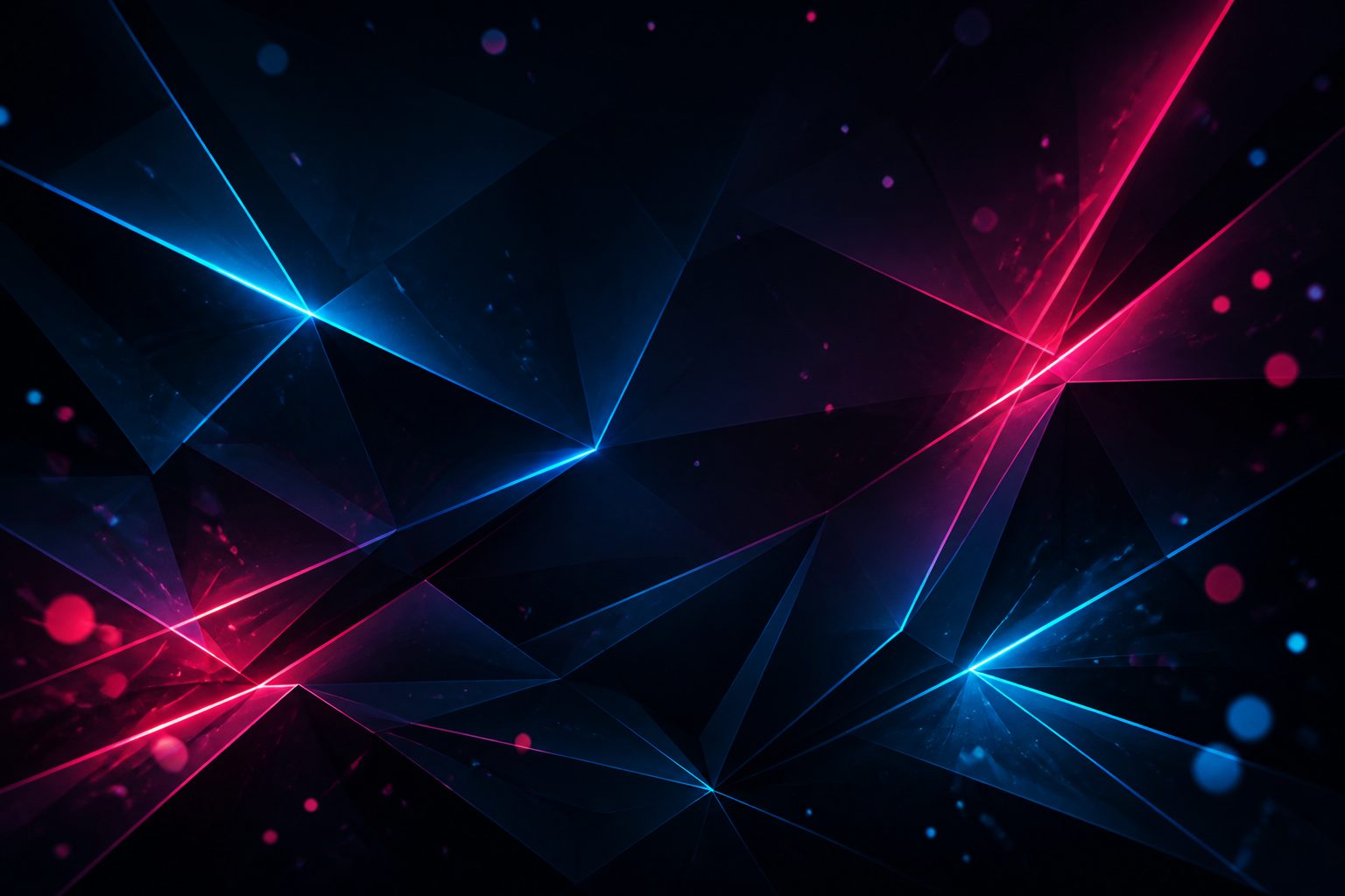 Koyu lacivert zemin üzerinde neon geometrik origami katlama desenleri